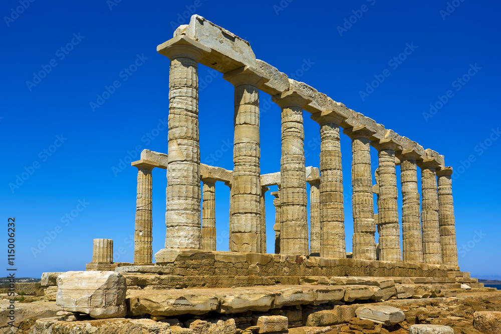 Greece. Cape Sounion - Ruins of an ancient Greek temple of Poseidon