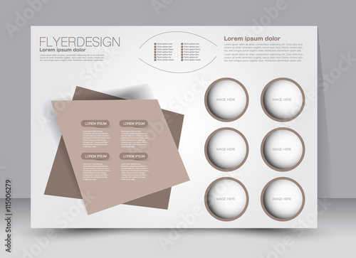 Flyer, brochure, magazine cover template design landscape orientation for education, presentation, website. Brown color. Editable vector illustration.