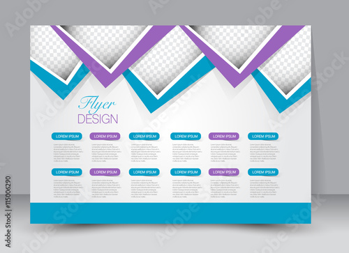 Flyer, brochure, magazine cover template design landscape orientation for education, presentation, website. Blue and purple color. Editable vector illustration.