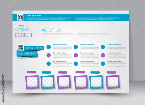 Flyer, brochure, magazine cover template design landscape orientation for education, presentation, website. Blue and purple color. Editable vector illustration.