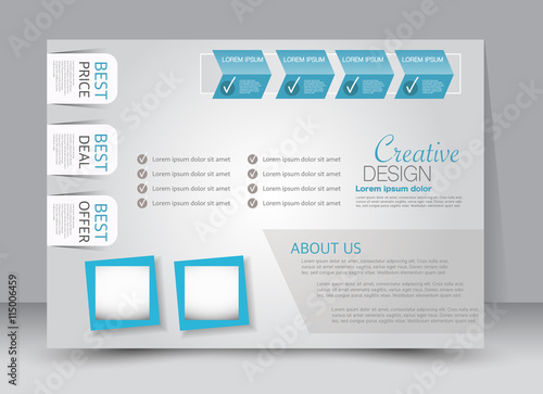 Flyer, brochure, magazine cover template design landscape orientation for education, presentation, website. Blue color. Editable vector illustration.