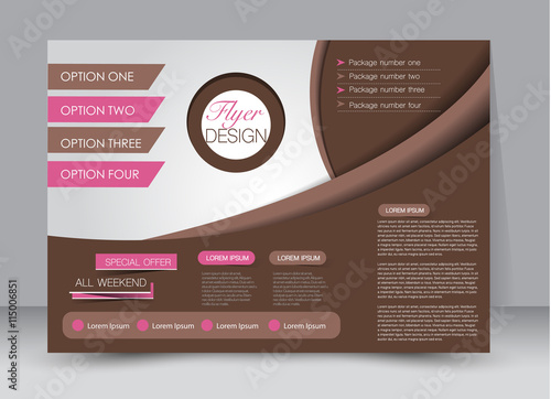 Flyer, brochure, billboard template design landscape orientation for education, presentation, website. Pink and brown color. Editable vector illustration.