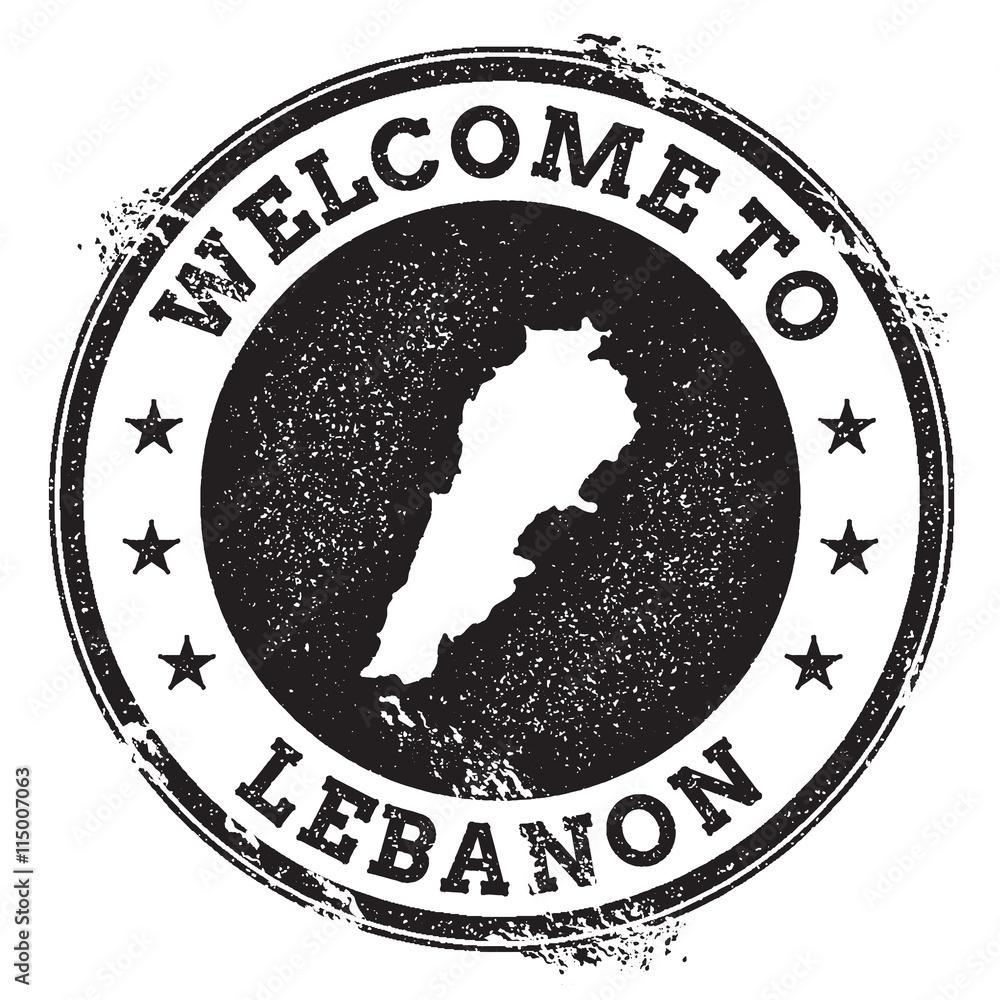 Vintage passport stamp with Lebanon map. Grunge rubber stamp