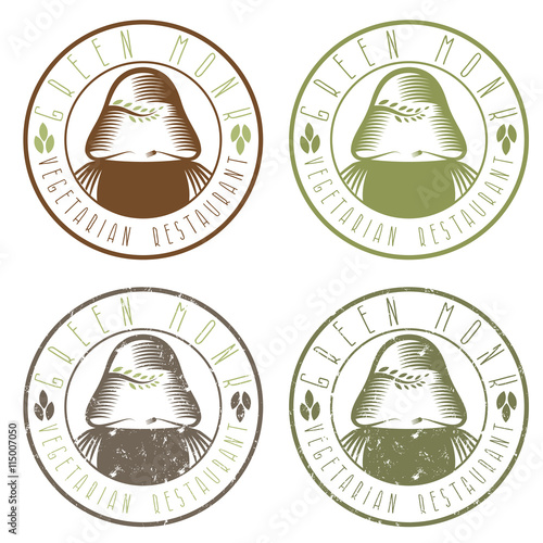 green monk vegetarian restaurant vintage emblems set