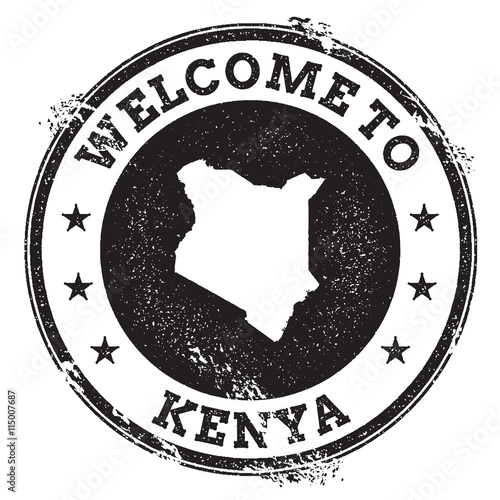 Vintage passport welcome stamp with Kenya map. Grunge rubber stamp with Welcome to Kenya text, vector illustration.