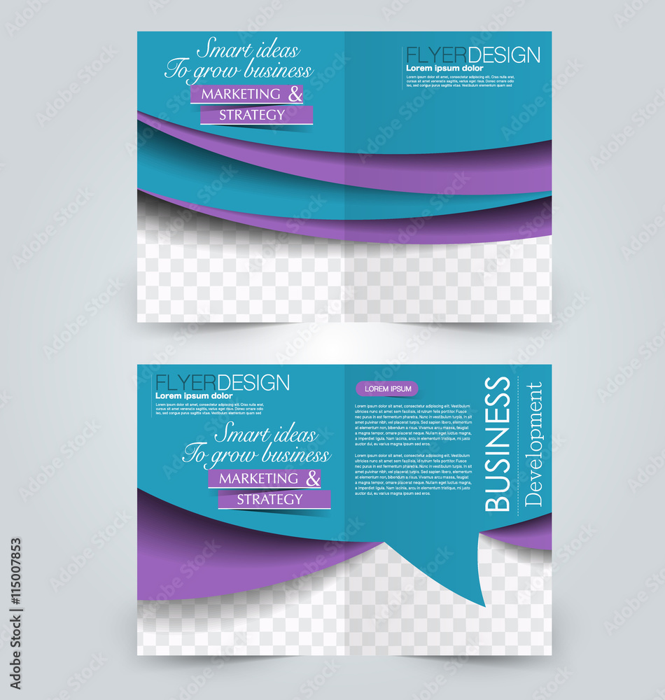 Naklejka premium Abstract flyer design background. Brochure template. Can be used for magazine cover, business mockup, education, presentation, report. Blue and purple color.