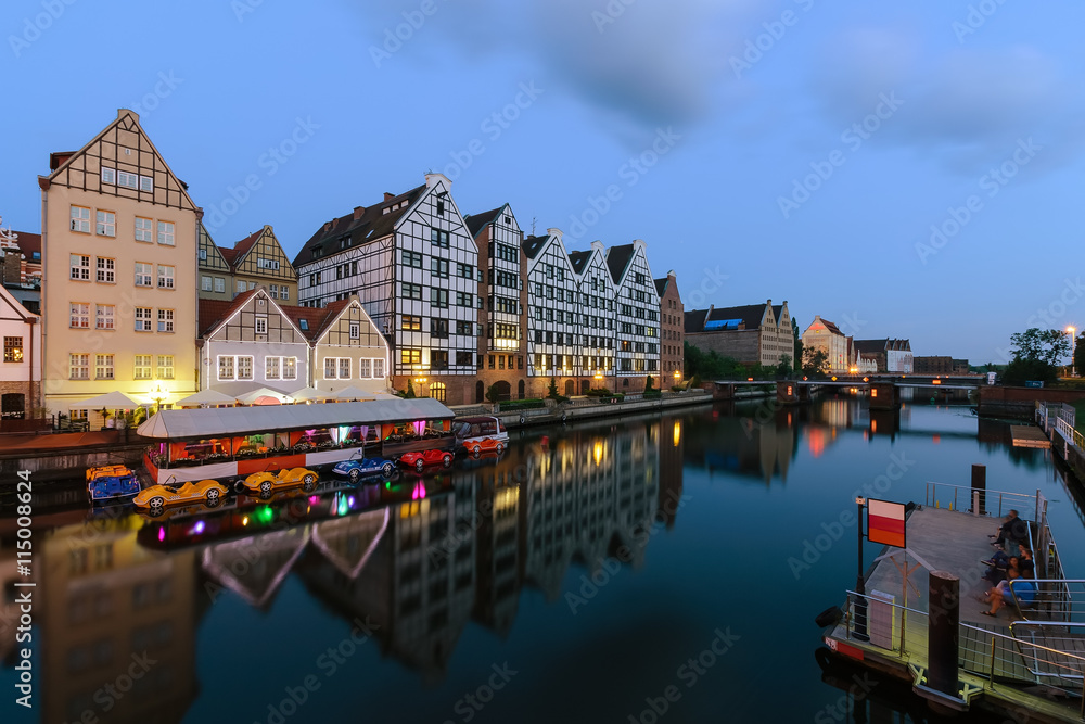 Embankment of Gdansk in the evening, Poland Embankment of Gdansk in the evening, Poland
