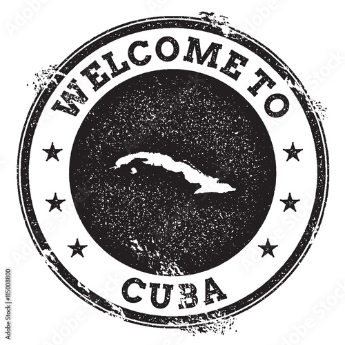 Vintage passport welcome stamp with Cuba map. Grunge rubber stamp with Welcome to Cuba text, vector illustration.