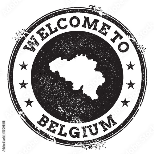 Vintage passport welcome stamp with Belgium map. Grunge rubber stamp with Welcome to Belgium text, vector illustration.