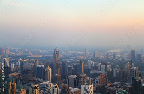 Aerial view of big city at misty morning, Bangkok,Thailand