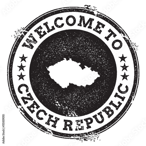 Vintage passport welcome stamp with Czech Republic map. Grunge rubber stamp with Welcome to Czech Republic text, vector illustration.