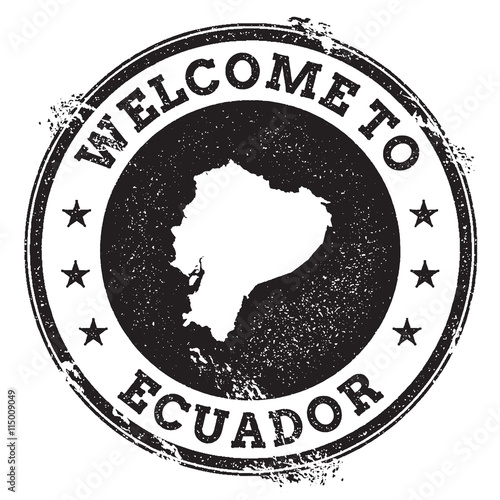 Vintage passport welcome stamp with Ecuador map. Grunge rubber stamp with Welcome to Ecuador text, vector illustration.
