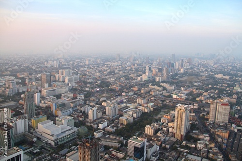Aerial view of big city at misty morning  Bangkok Thailand