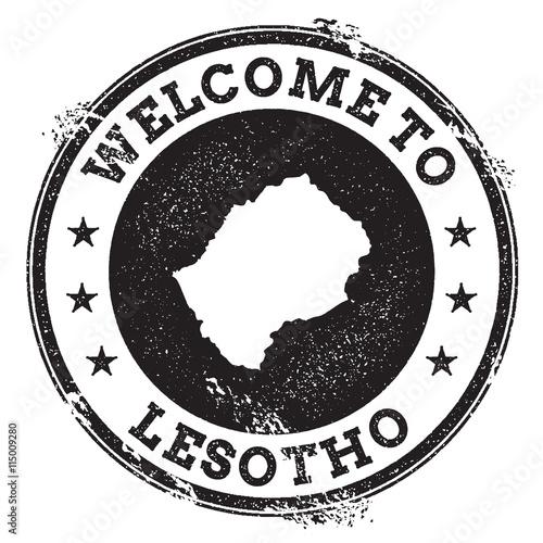 Vintage passport welcome stamp with Lesotho map. Grunge rubber stamp with Welcome to Lesotho text, vector illustration.
