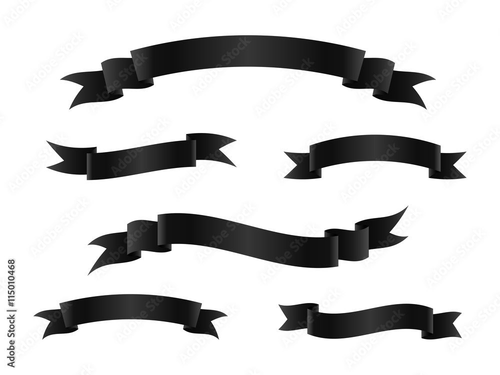 Set of black ribbon banners. Scroll ribbons. Vector illustration.