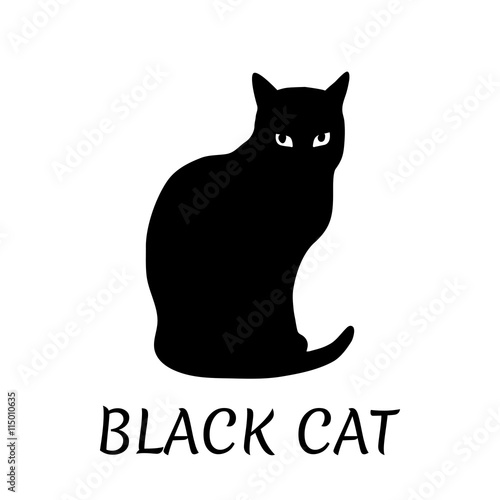 Fototapeta Naklejka Na Ścianę i Meble -  Black cat silhouette on white background. Vector illustration.