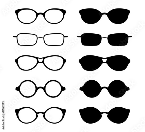 Set of eye and sun glasses icons. Vector illustration.