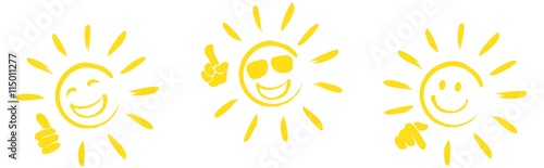 set of happy sun icons with different hand signals