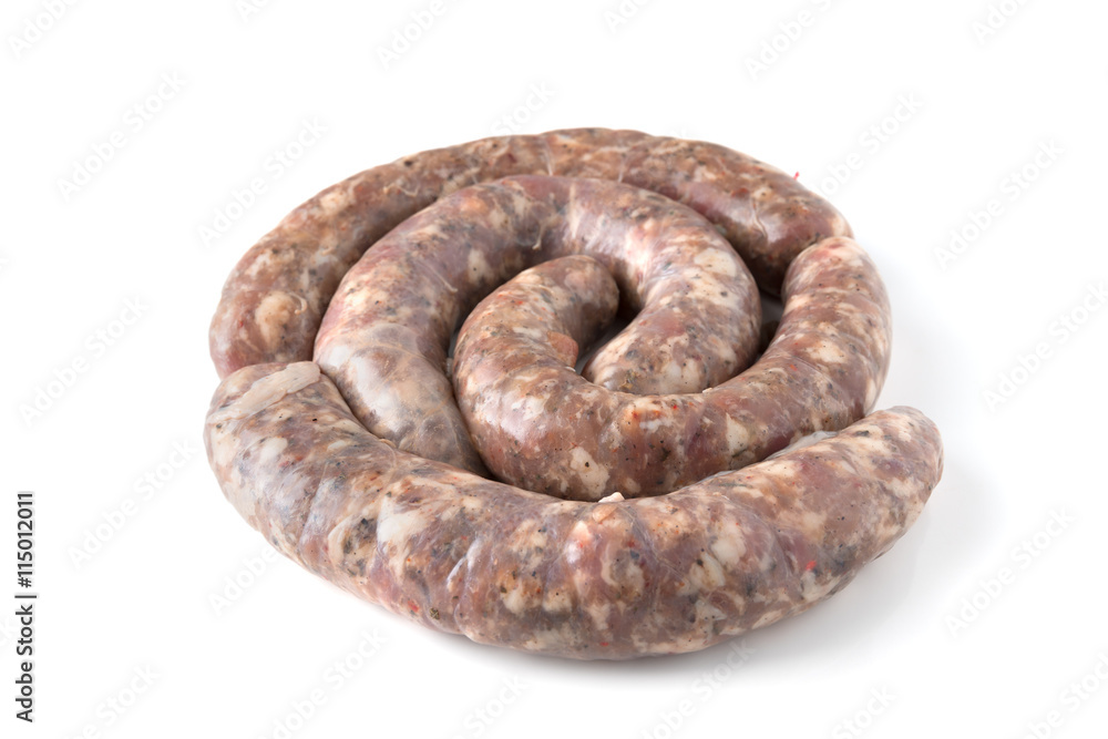 homemade raw sausages isolated on a white background homemade raw sausages isolated on a white background
