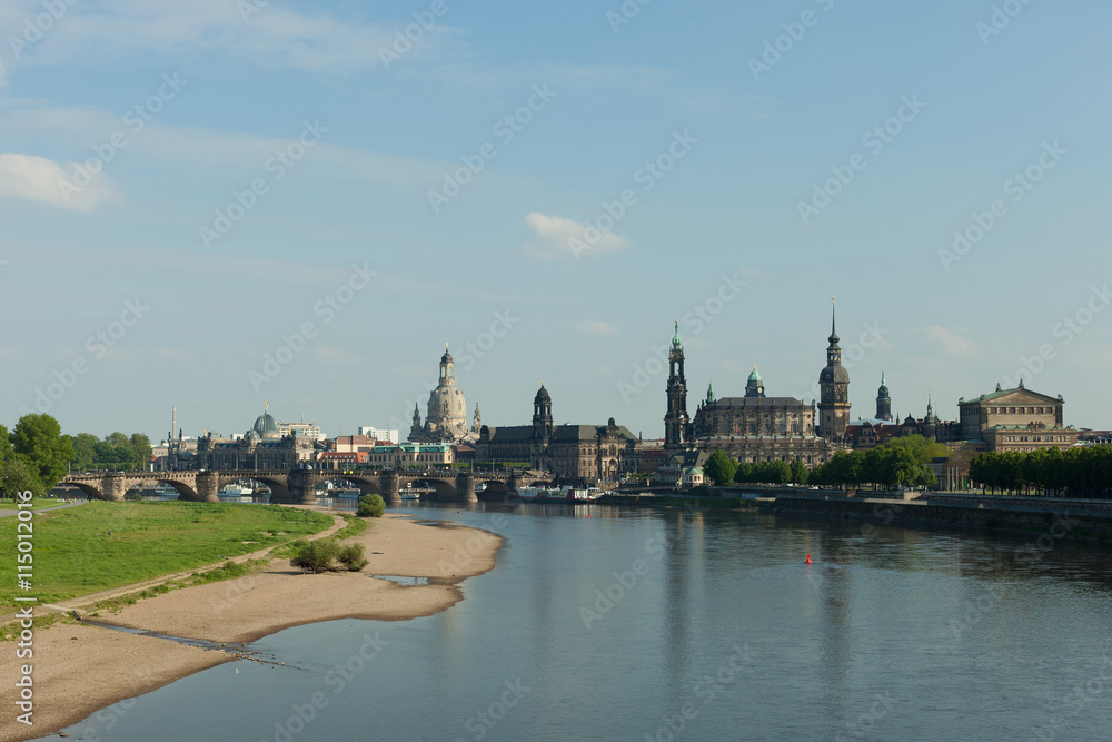 skyline of the oldtown of Dresden with the river Elbe in front