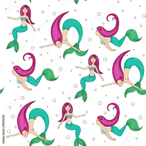 Beautiful seamless pattern with mermaid