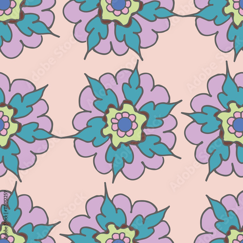 Colorful hand drawn seamless pattern with flowers