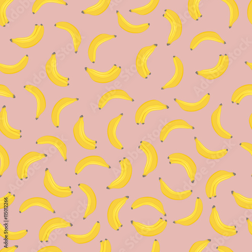Banana seamless pattern. Yellow bananas on pink background.