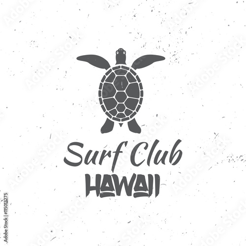 Surf club concept. Vector Summer surfing retro badge. Surfer club emblem, outdoors banner, vintage background. Surfing concept for shirt or logo, print, stamp. Turtle, hawaii.