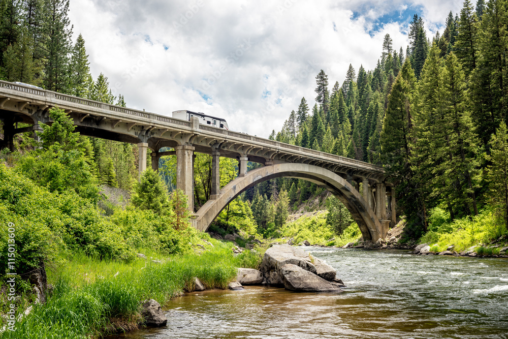 Wild Idaho river and iconic bridge