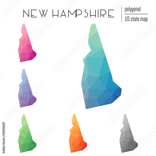 Set of vector polygonal New Hampshire maps. Bright gradient map of the US state in low poly style. Multicolored New Hampshire map in geometric style for your infographics. photo