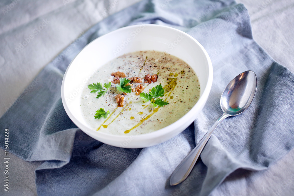 Cold yogurt soup with walnuts, olive oil and parsley, bulgarian Cold yogurt soup with walnuts, olive oil and parsley, bulgarian