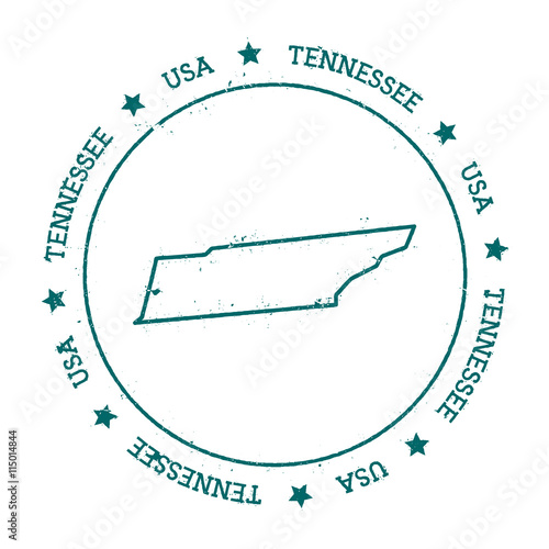 Tennessee vector map. Retro vintage insignia with US state map. Distressed visa stamp with Tennessee text wrapped around a circle and stars. USA state map vector illustration.