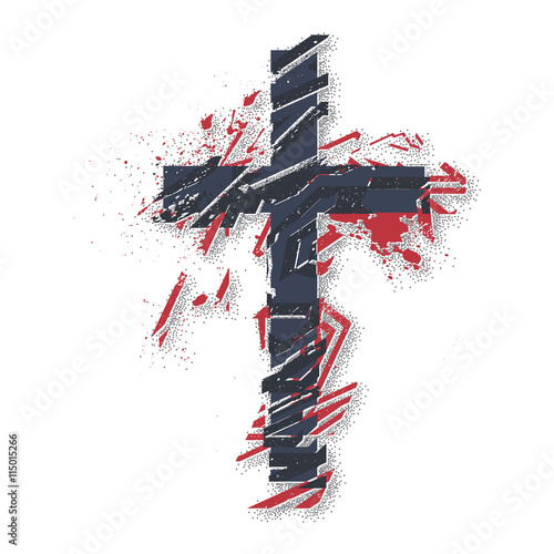 Vector christian cross symbol. Grunge illustration