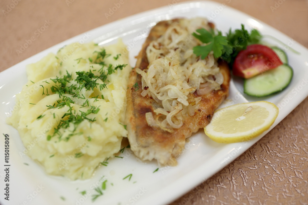 Plate with baked fillet of pikeperch Plate with baked fillet of pikeperch