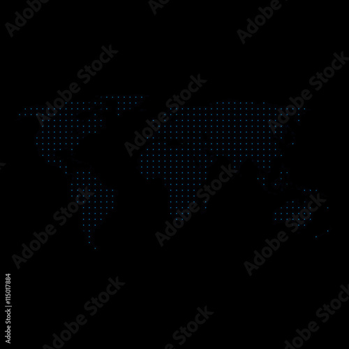 Blue dots earth map on black background illustration