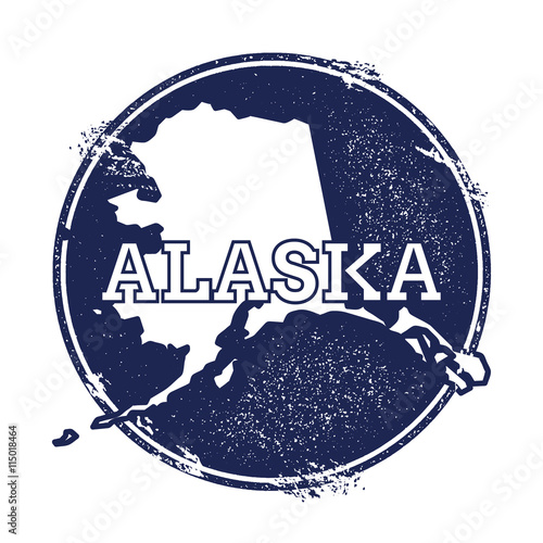 Alaska vector map. Grunge rubber stamp with the name and map of Alaska, vector illustration. Can be used as insignia, logotype, label, sticker or badge of USA state.