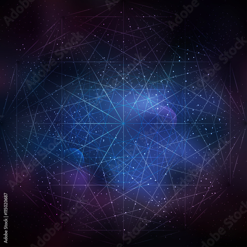 Space background with sacred geometry, stars and planet. Eps 10