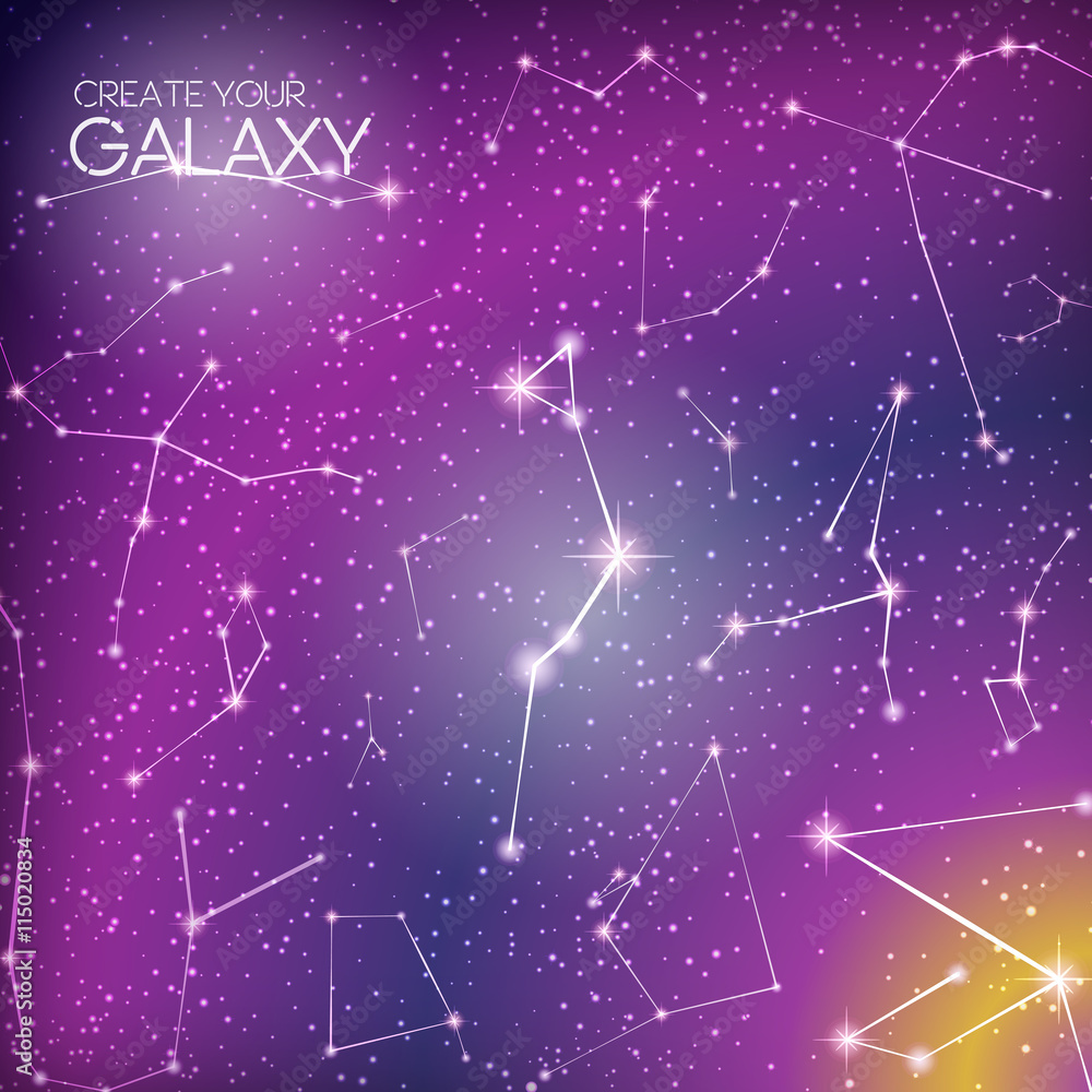 Abstract galaxy background with star constellations, milky way, stardust, nebula and bright shining stars. Cosmic design