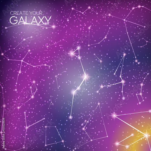 Abstract galaxy background with star constellations, milky way, stardust, nebula and bright shining stars. Cosmic design