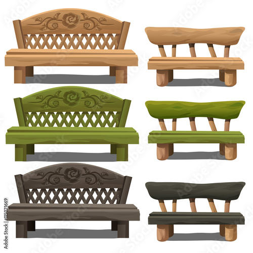 Set of wooden bench on white background