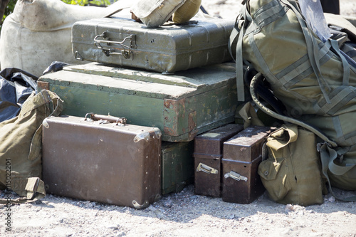 vintage military suitcase, army box of ammunition 