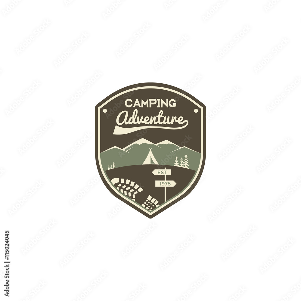 Camping adventure label. Mountain winter camp badge. Outdoor explorer logo design. Travel monochrome and hipster color insignia. Snowboard icon symbol. Wilderness emblem and stamp. Vector patch Camping adventure label. Mountain winter camp badge. Outdoor explorer logo design. Travel monochrome and hipster color insignia. Snowboard icon symbol. Wilderness emblem and stamp. Vector patch