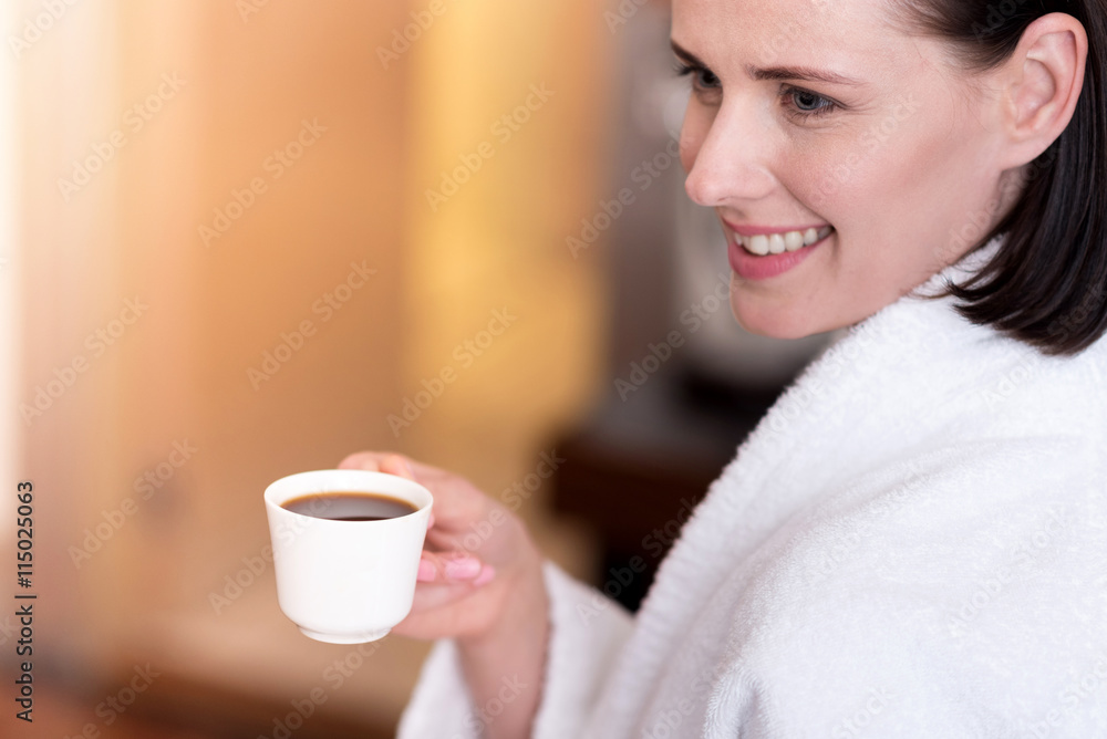 Content beautiful woman drinking coffee, Content beautiful woman drinking coffee,