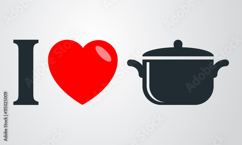 Icono plano i love olla en fondo degradado