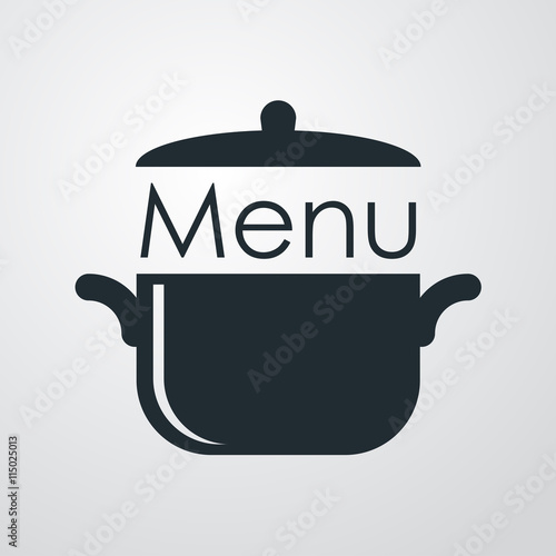 Icono plano Menu y olla sobre fondo degradado gris #2