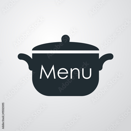 Icono plano Menu y olla sobre fondo degradado gris #3