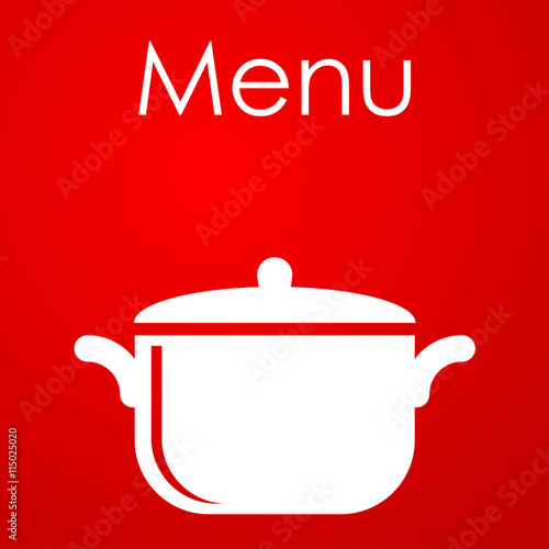 Icono plano Menu y olla sobre fondo degradado rojo #1