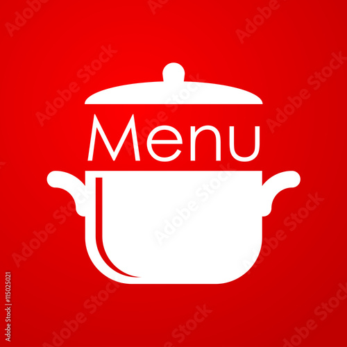 Icono plano Menu y olla sobre fondo degradado rojo #2