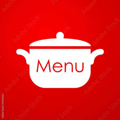 Icono plano Menu y olla sobre fondo degradado rojo #3