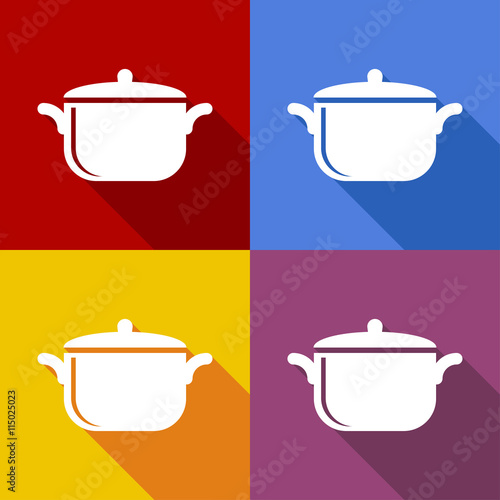 Icono plano olla con sombra en varios colores